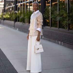 Lafayette 148 New York Cream Metallic Crewneck Sweater